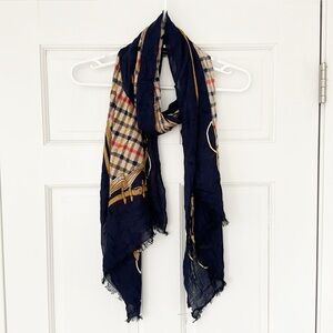 TALBOTS scarf brown navy red viscose Made in India lightweight